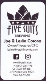 beer business card and similar from Five Suns Brewing ( CA-FIVS-BIZ-1 )