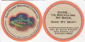 beer coaster from San Rafael Brewing Co. (San Rafael Crafted Ales) ( CA-SPED-1 )