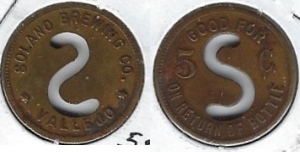 beer token/coin from Solano Brewing Company ( CA-SOLR-TOK-1 )