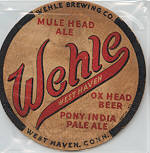 beer coaster from Weibel Brewing Co, The ( CT-WEH-1 )