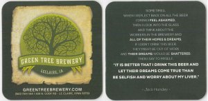 beer coaster from Gus Leisy ( IA-GREE-1 )