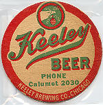 beer coaster from Keg Grove Brewing ( IL-KEE-1 )