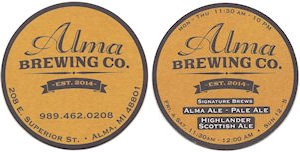 beer coaster from Alpha Michigan Brewing Co. ( MI-ALMA-1 )