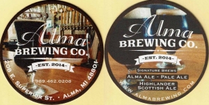 beer coaster from Alpha Michigan Brewing Co. ( MI-ALMA-2 )