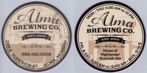 beer coaster from Alpha Michigan Brewing Co. ( MI-ALMA-4 )