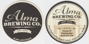 beer coaster from Alpha Michigan Brewing Co. ( MI-ALMA-5 )