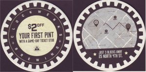 beer coaster from Clubhaus Brewpub ( MN-CLOC-2 )