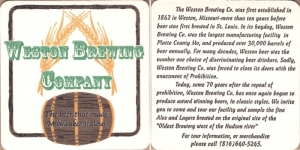 beer coaster from Weston Brewing Co. (2000s) ( MO-WEST-1 )