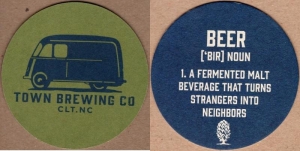 beer coaster from Traust Brewing Co ( NC-TOWN-2 )