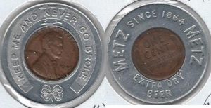 beer token/coin from Metz Brothers Brewery ( NE-METZ-TOK-1 )