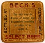 beer coaster from Becker Brewing Co. ( NY-BEK-5 )