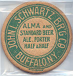 beer coaster from Schwarzenbach Brewing Co. ( NY-JLS-1A )