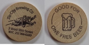 beer token/coin from Zeus Brewing Co. ( NY-ZIPC-TOK-1 )