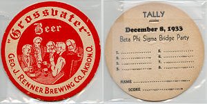 beer coaster from Gerke Brewing Co. ( OH-GEO-3 )