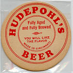 beer coaster from Hudepohl-Schoenling Brewing Co. ( OH-HUD-2 )