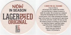 beer coaster from Shillow Beer Co. ( ON-SHED-6 )