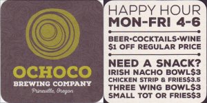 beer coaster from Old 99 Brewing Co. ( OR-OCH-1 )