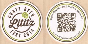 beer coaster from Little Log Cabin Brewing Co.  ( PA-LITZ-2014 )