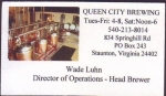 beer business card from Random Row Brewing Co ( VA-QUEN-BIZ-1 )