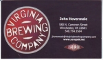 beer business card from Virginia Brewing Company, The ( VA-VIR-BIZ-1 )