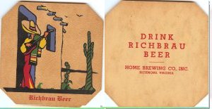 beer coaster from Home Republic Brewing Co.  ( VA-HOME-3B )