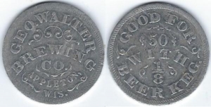 beer token/coin from Walter Brewing Co. (John Walter & Co.) ( WI-WAL-TOK-1 )