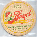 beer coaster from Binzel Brewery (J. Ph. Binzel Co.) ( WI-BIN-1 )