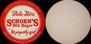 beer coaster from Weber (G. Weber) Brewing Co. ( WI-WAU-2 )