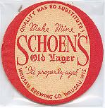 beer coaster from Weber (G. Weber) Brewing Co. ( WI-WAU-3 )